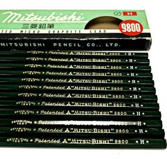 Vintage Mitsubishi Wooden Pencils 9800 H 1 Dozen 12 Pcs Japan Pat. No. 217586