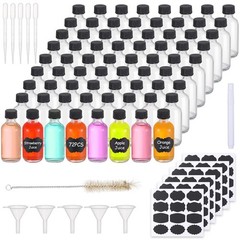 72, 2oz Small Clear Glass Bottles with Lids Boston Round Sample 2OZ, 72PCS