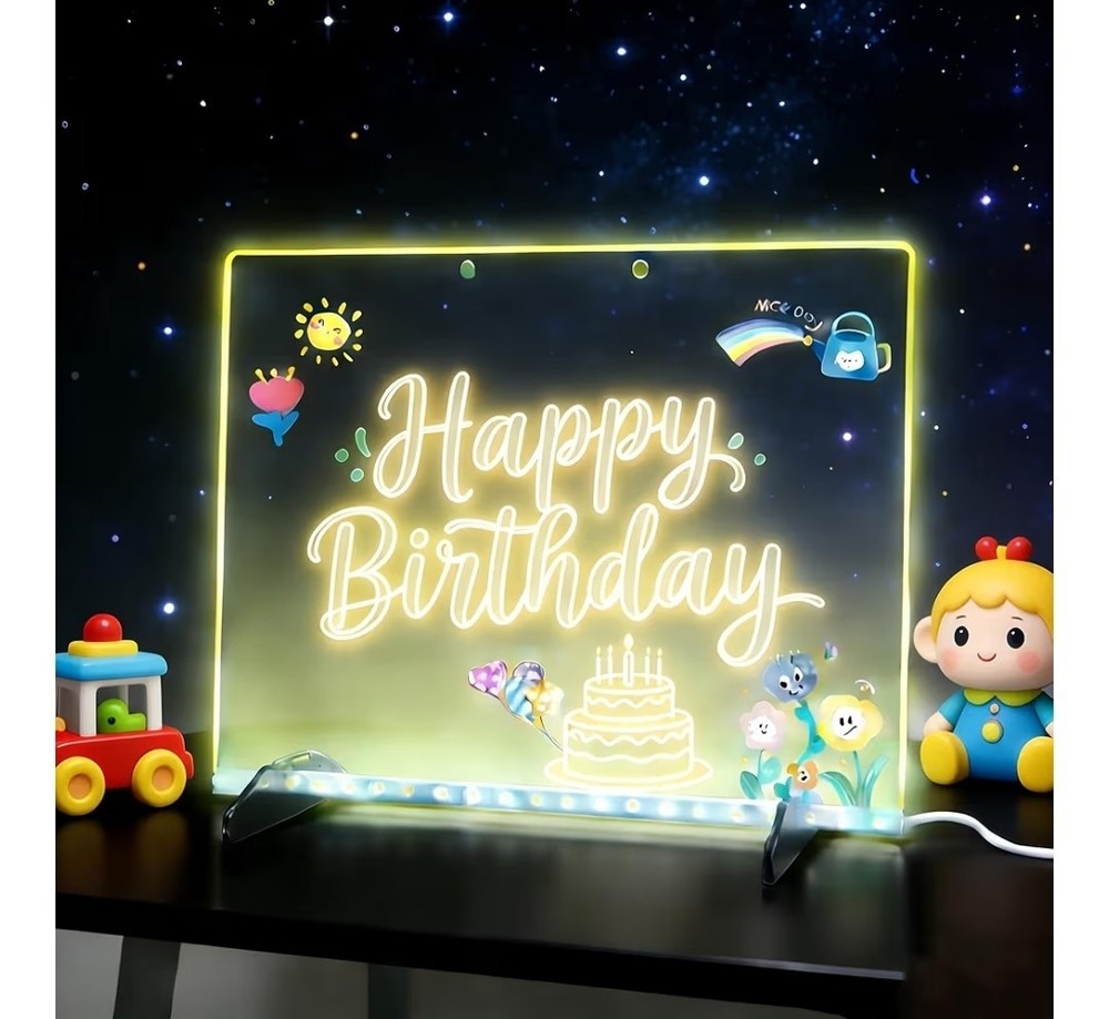 Cosmody LED Drawing Board with 6 Color Light Modes Neon Glow Acrylic Dry White