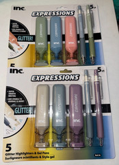 2 Packs of Inc. Expressions with 3 Glitter Highlighters & 2 Gel Pens Black Ink