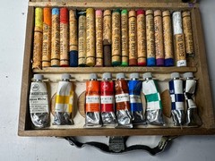 Vintage Guitar Pastel Watercolour Set Wood Case Japan Artist Paint Kit