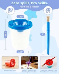 30PCS Spill Proof Paint Cups for Kids with Colored Lids and Brushes, Paint Cu…