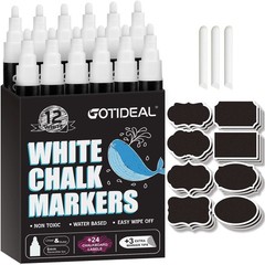 GOTIDEAL White Liquid Chalk Markers, 12 12 Count (Pack of 1), 12pcs