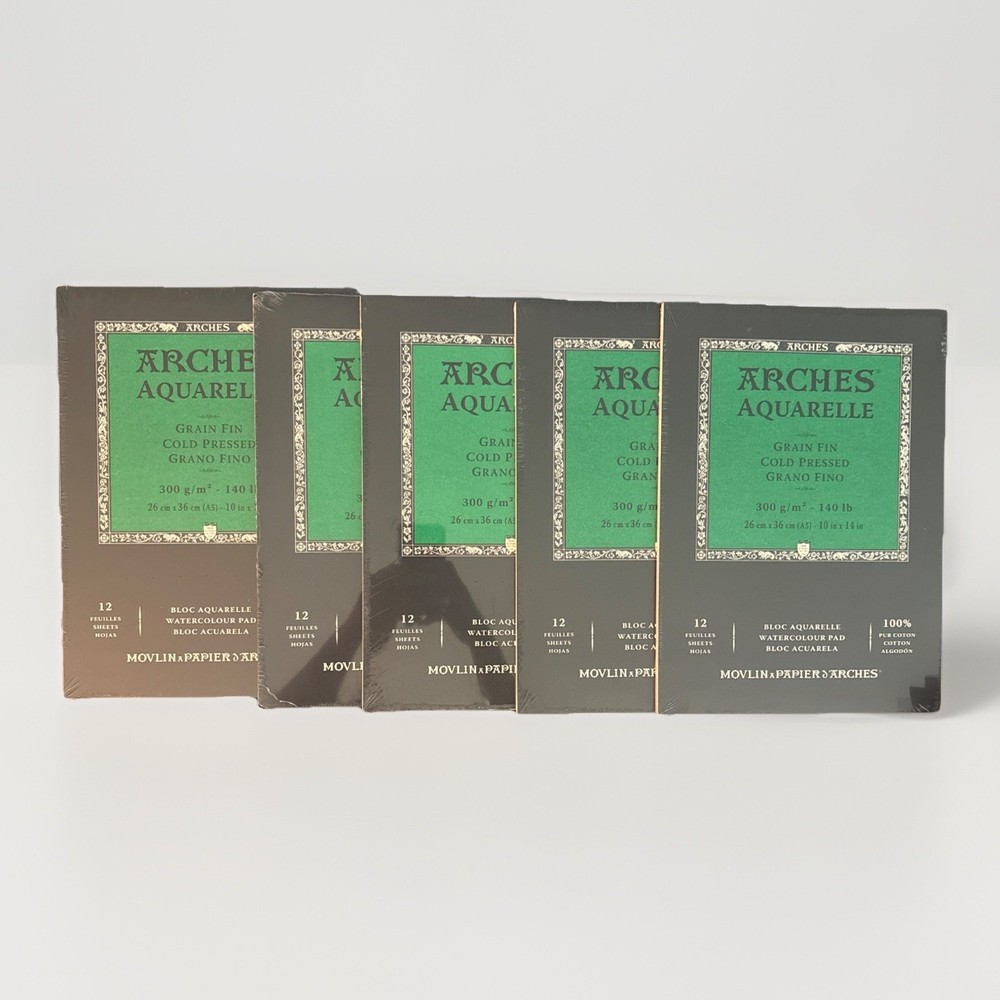 LOT OF 5 Arches Watercolor Paper Pad Cold Pressed 10 x 14 Inch 140lb *NEW! C71