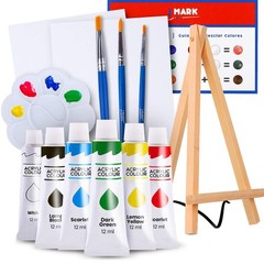 J MARK Paint and Canvas Set – Mini Canvas Acrylic Painting Kit with Wooden Ea…