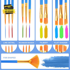 Paint Brushes Set,1Pack/12Pcs Nylon Hair Round-Pointed Tip Acrylic Paint Brushes