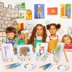 Dunzoom 168 Pcs Kids Paint Set 12 Pcs 8 x 10 in Canvases 12 Pcs 7 x 9.5 in Wo…
