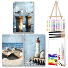 3 Pack Beach Paint by Numbers Kit Ocean Scene DIY Canvas Painting Art 8×12