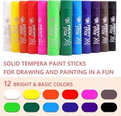 Paint Sticks,12 Classic Colors, Washable, Non-toxic, Tempera Paint Sticks for…