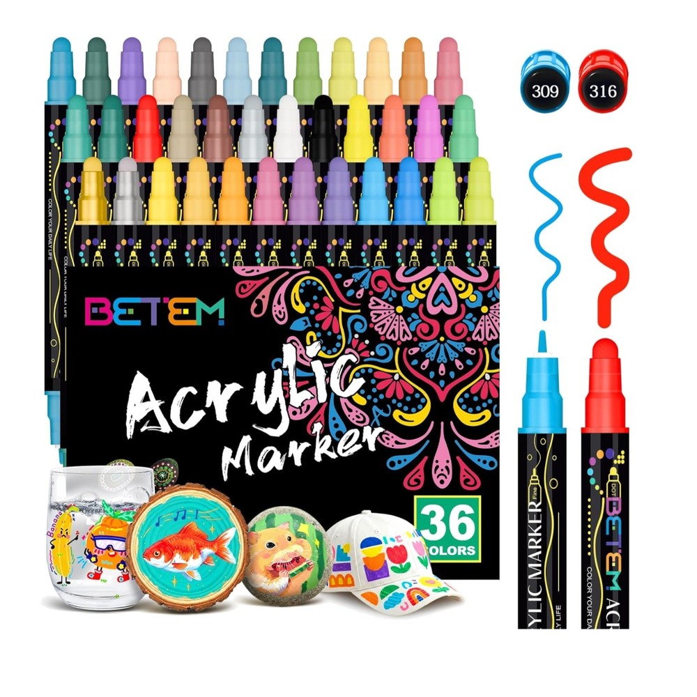 36 Colors Dual Tip Acrylic Paint Pens – Perfect for All Creative Projects