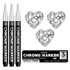 3Pcs Chrome Paint Markers, Silver Permanent Mirror Liquid Chrome Pens for Plasti
