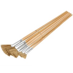 Fan Brush Set 12 Pack Hog Bristle Stiff with Long Wooden Handle for Acrylic