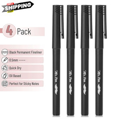Black Fineliner Pens, 4 Pack, 0.5mm Fine Point Pens,Marker Pen for Transparent S
