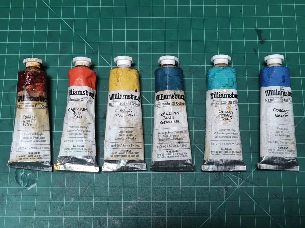 NEW old stock 6 Oil Paint Lot Williamsburg Paints Cobalt Cadmium Blue Red violet