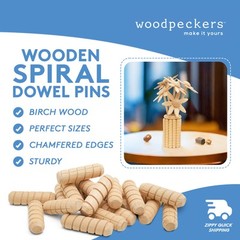Wood Dowel Pins 1-1/4 inch x 3/8 inch Spiral, for Furniture & Crafts|Woodpeckers