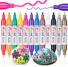 KERIFI Oil Based Paint Markers, 12 Colors Dual Tip Waterproof Outdoor Paint Pens