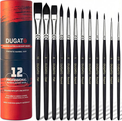 Watercolor Brush Set 12 pc, Round, Flat, Liner & Oval Synthetic | Fine Detail Ar