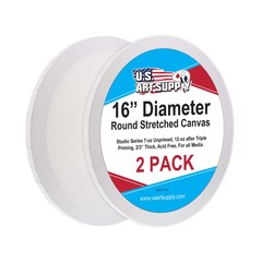 16 Inch Diameter Round 12 Ounce Primed Gesso Acid-Free Stretched Canvas 2-Pack