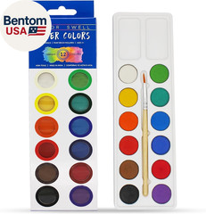 Bulk Dry Watercolor Paint Set with Wood Brushes, 12 Washable Vibrant Colors, Pac