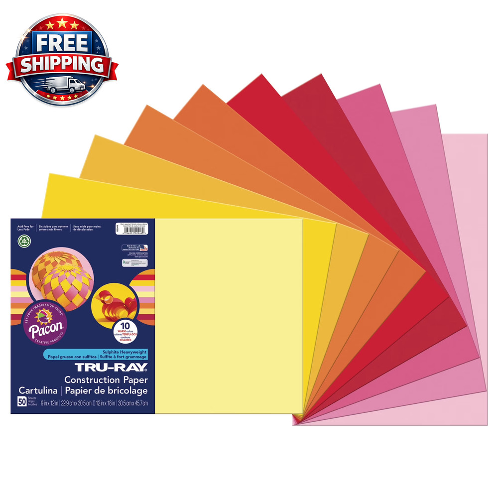 Tru-Ray Warm Assorted Construction Paper, 50 Sheets, 12″x18