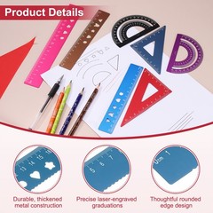 8 Pcs Geometry Drafting Tool, Math Tool Includes 20cm l Ruler, Navy Blue
