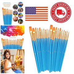 Paint Brushes Set 20 Pcs Round Pointed Nylon Hair for Acrylic and Watercolor