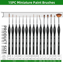 Detail Paint Brushes Set,15pcs Miniature Paint Brushes for Fine Detailing, Art
