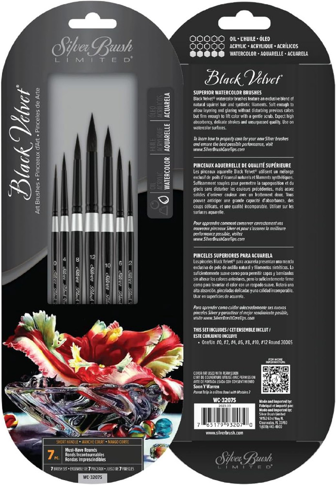 Wc-3207S Black Velvet Must-Have Rounds Set, Paintbrushes for Watercolor, Gouache