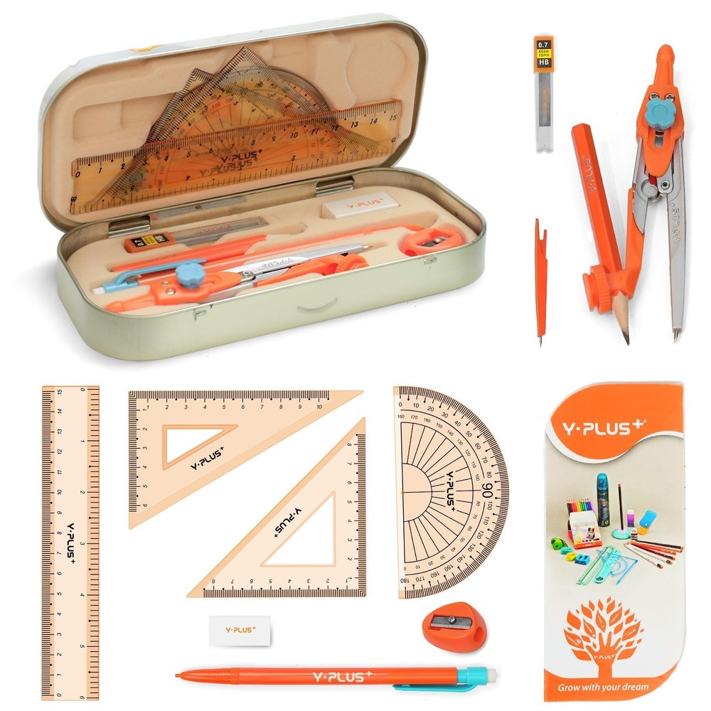 YPLUS Geometry Set for Students, Compass Drawing Tool with Metal Case, Math P…