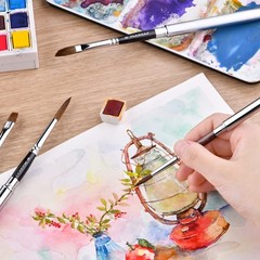 Kolinsky Sable Hair Round Watercolor Paint Brush Travel Set Portable 4 PCS