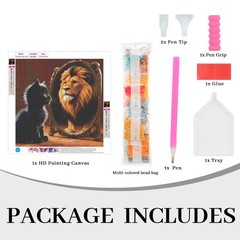 Diamond Painting Kit Kitten and Lion Full Diamond Round Art; 5D DIY Art Craft f,