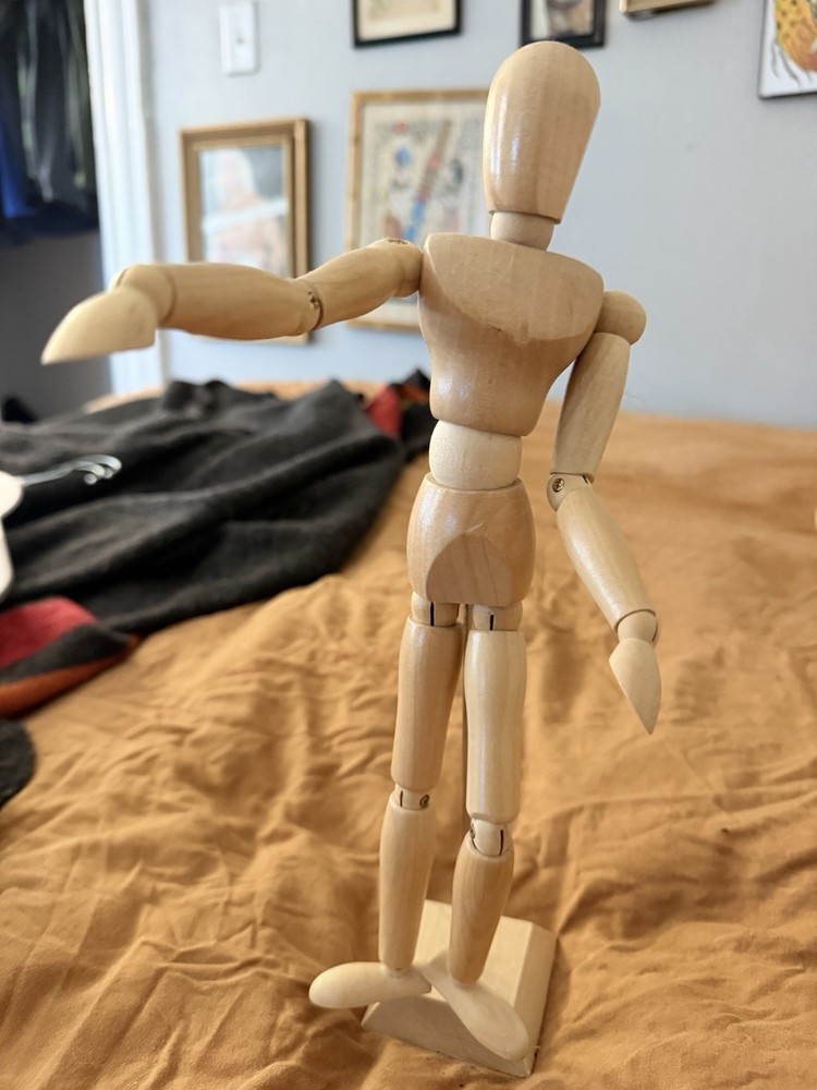 Vintage Wooden Articulated Artist’s Drawing Mannequin Pose – Base Doll 12” 30cm