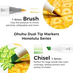 Ohuhu Honolulu 48 Mid-tone Colors Brush & Chisel Dual Tip Alcohol Art Markers