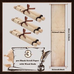 3 Pcs Vintage Blank Paper Scroll 7.28 x 30-32 Inches on Wood Rods Long Aged S…