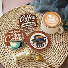 8 Pcs Vintage Coffee Diamond Art Coasters Kit 3.9 Inch DIY Craft