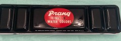 VINTAGE PRANG Eight Water Colors Paint Travel Black Tin 8 Spots