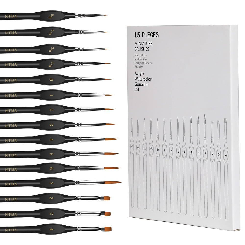 15 Pack Model Brushes Set, Fine Detailing Brushes for Watercolor, Oil, (Black)