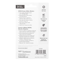 Tombow 57324 MONO Eraser, White, Medium, 3-Pack. 3-Pack, White