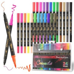 CAISEXILE 24 Colors Duo Tip Pen Art Markers, 1 Count (Pack of 24), 24 colors