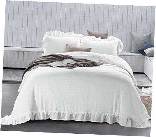 100% Stone Washed French Linen Duvet Cover Set 3 Pieces – Super King White