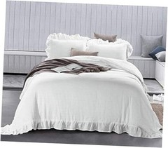 100% Stone Washed French Linen Duvet Cover Set 3 Pieces – Super King White