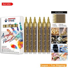 Gold Acrylic Paint Marker Pens – 6 Pack, 2-3mm Tip for All Surfaces