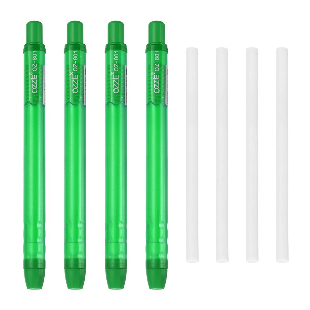 4+4Pcs Retractable Eraser Pen, with 4Replacement Rubber Refill, Green TPE