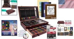 Mega Wood Box Art Set – 24 Watercolors, Oil Pastels, Pencils