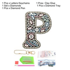 Diamond Art Keychains, 1 PCS Diamond Art Painting Letters Keychains, P