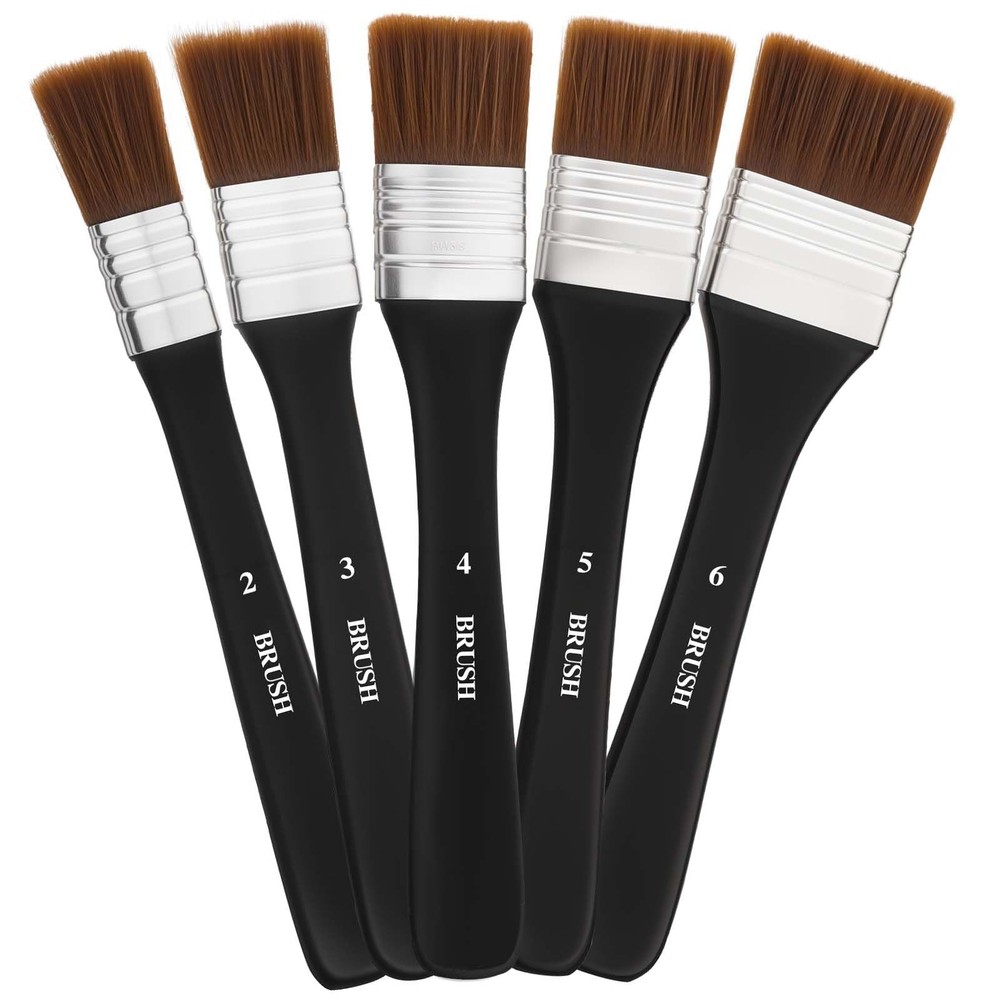 5 Pcs Flat Paint Brushes Set, Nylon Art for 0.98 to 1.7 inches, Black