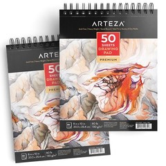 Arteza Drawing Pad, Pack of 2, 8 x 10 Inches, 50 Pages Each, Spiral-Bound Sketc