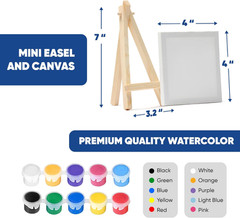 Mini Canvas and Easel Set with 10 Colors Acrylic Paint in Bulk Set of 12 – Kids