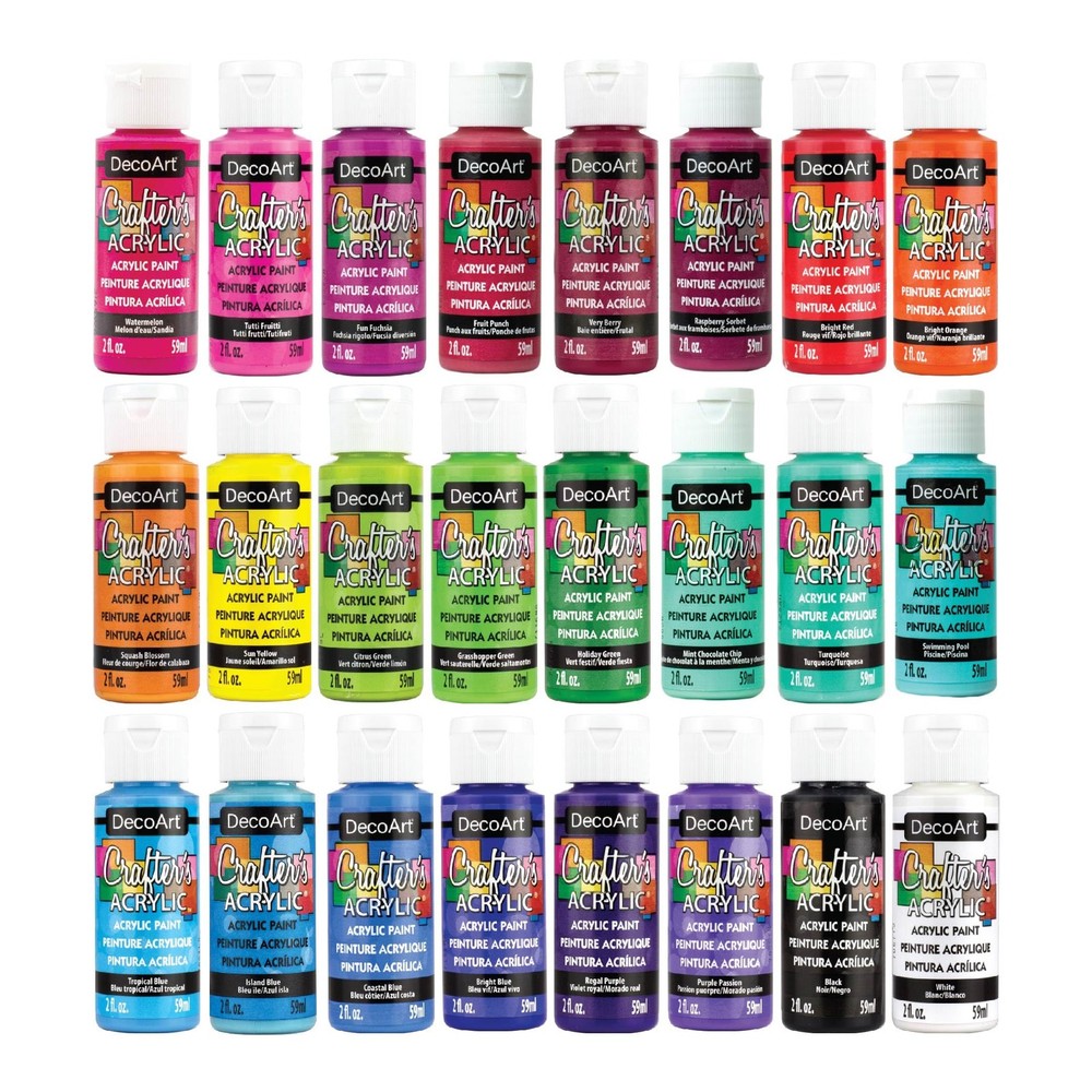 Crafter’s Acrylic Paint Set – Bright Colors, 24 Bottles (2 fl oz) – Easy Craf…
