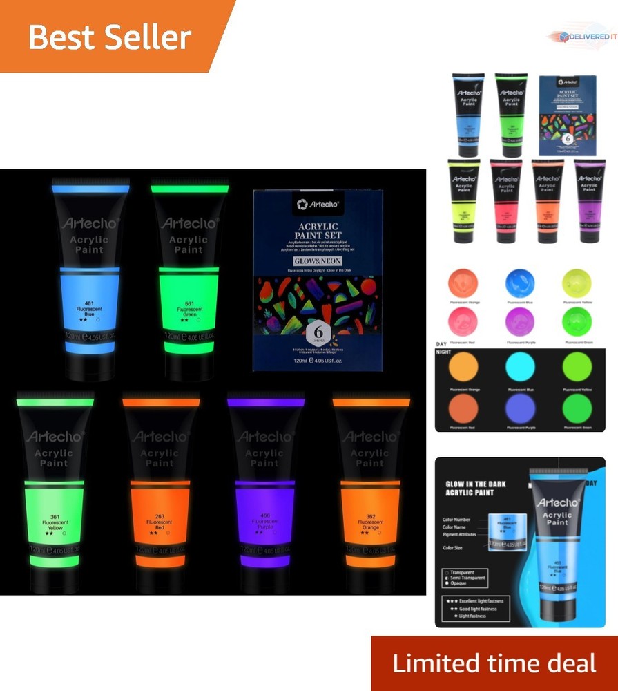 Glow in Dark Acrylic Paint 6 Colors 120ml Outdoor Indoor Art Craft Supplies